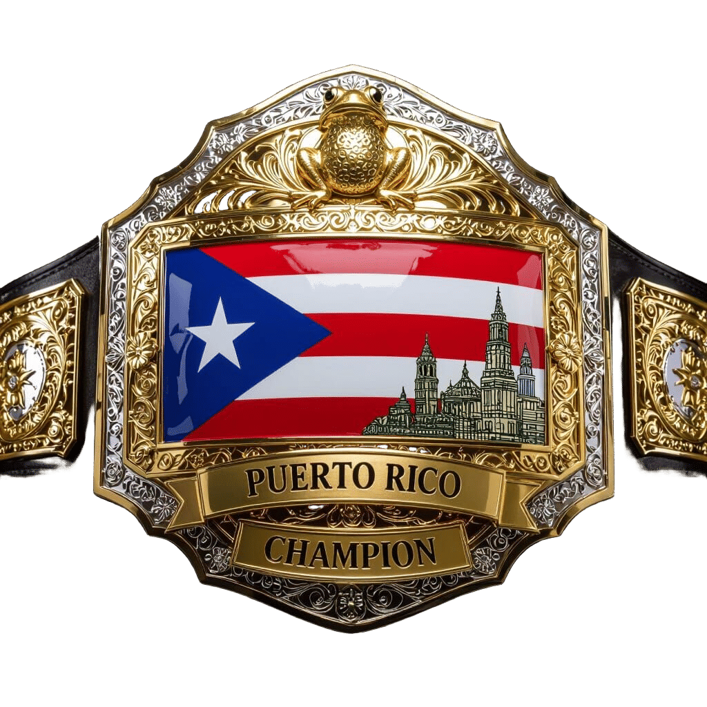 Puerto Rican Championship Wrestling Belt with Flag and Landm...