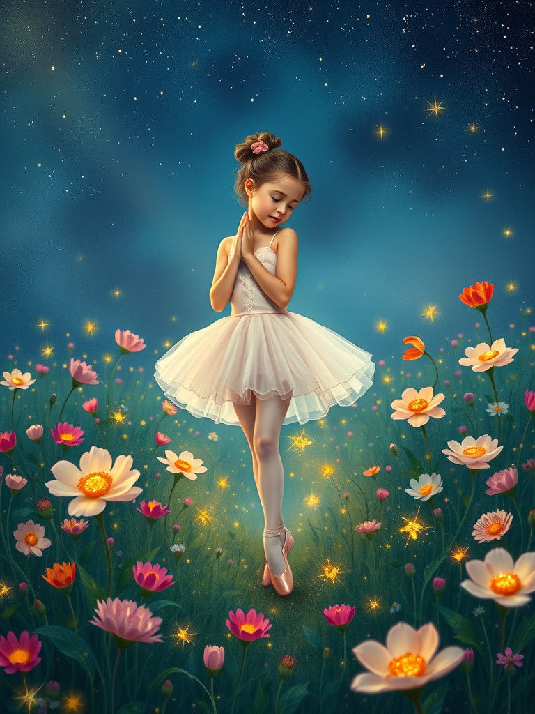 Ballerina in Starry Meadow: Art Nouveau Style