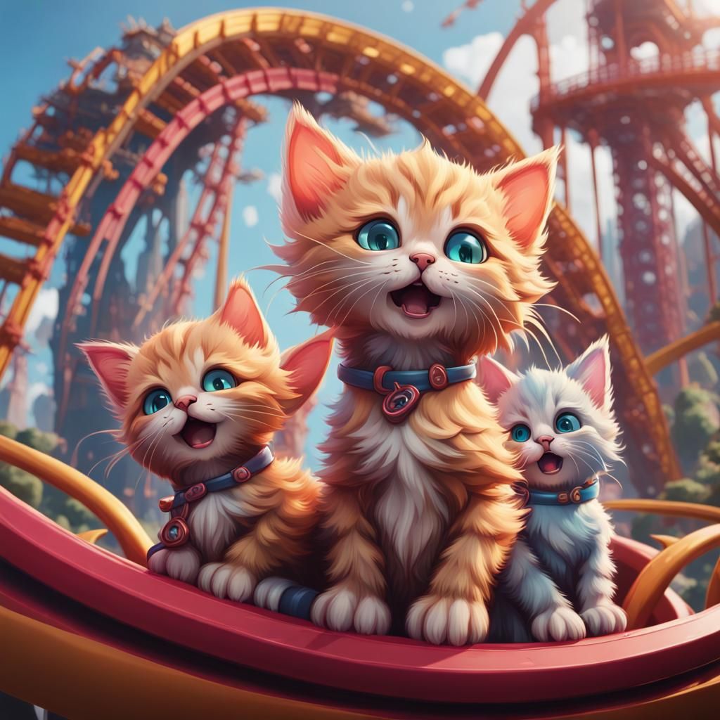Kawai Kittens Experience a Thrilling Rollercoaster