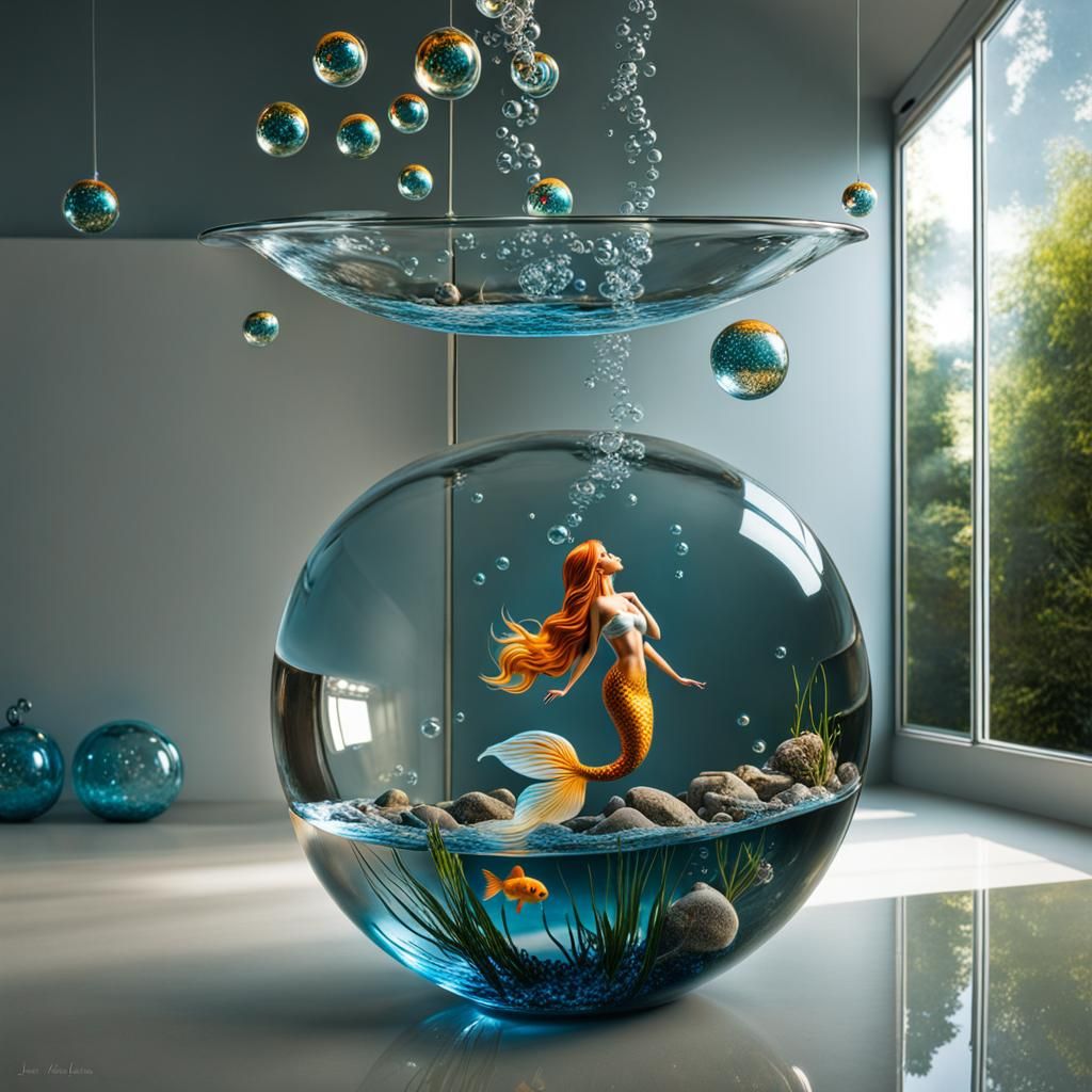 Hyper realistic  Mermaid Reflections of the In water ,goldfi...