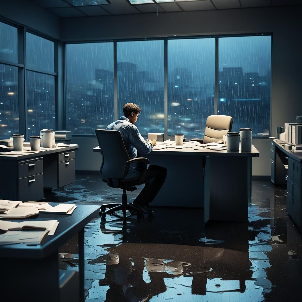 Dark Fantasy Office Worker in the Rain