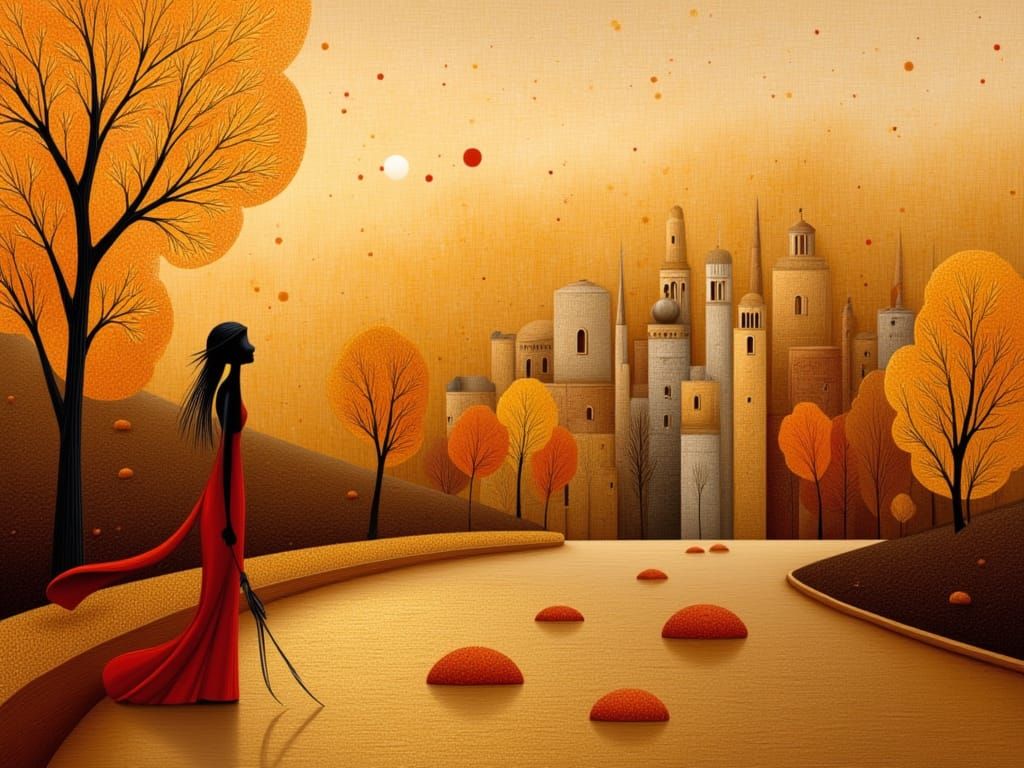 Dreamlike Cityscape at Sunset in Impasto Style