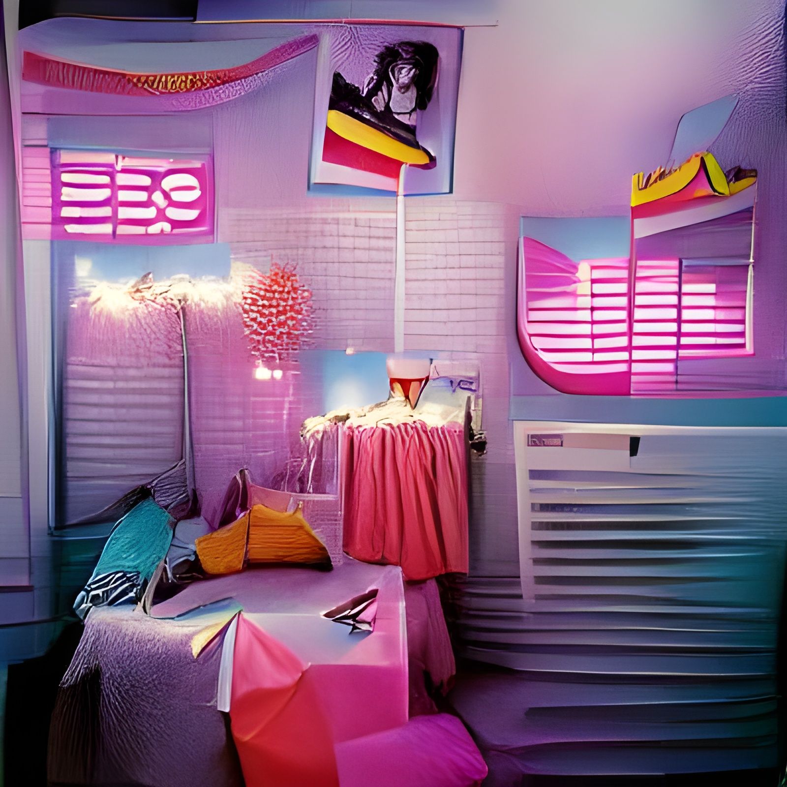 A Retro 80s Girl's Bedroom Interior