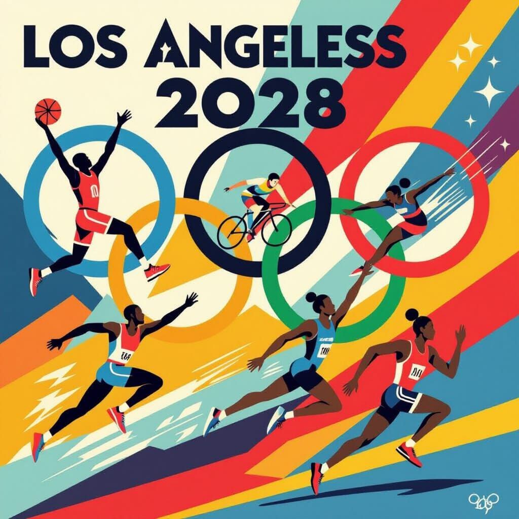 Dynamic Olympic Rings Poster in Geometric Expressionism Styl...