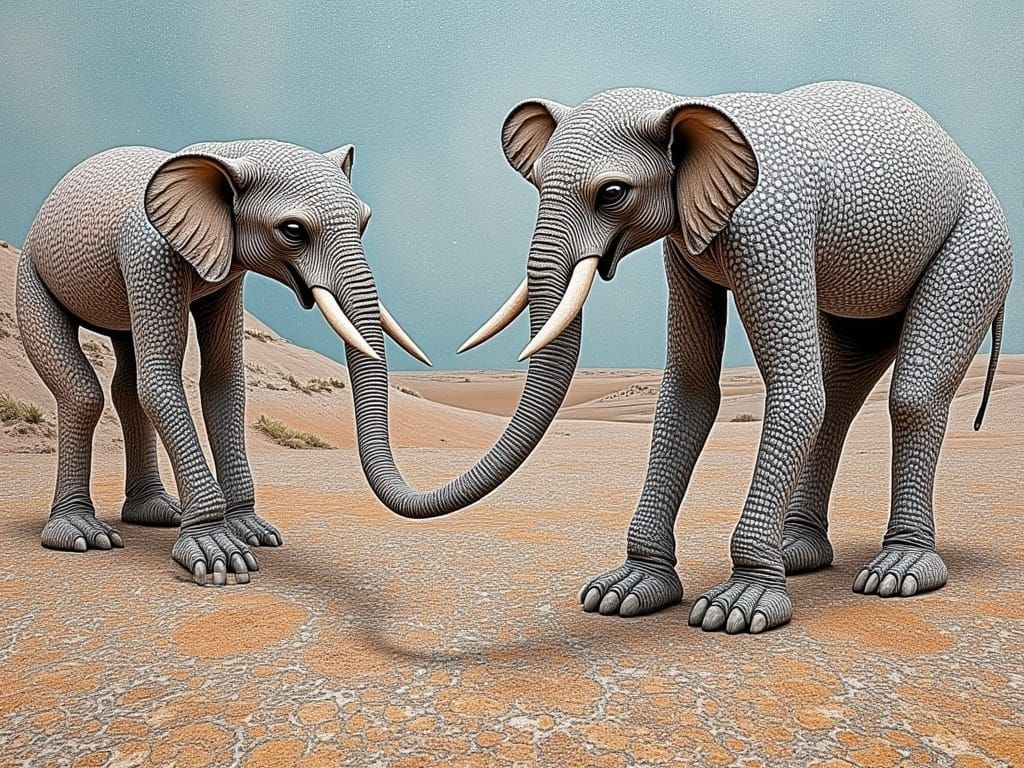 Els Elefants in Surrealist Desert Landscape