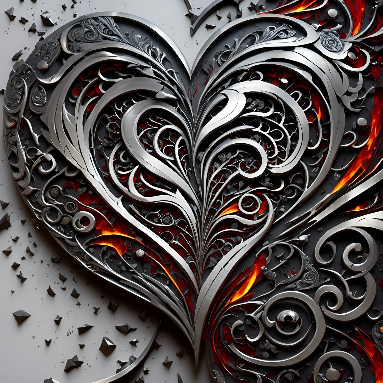 Shattered Metal Heart with Magical Embers