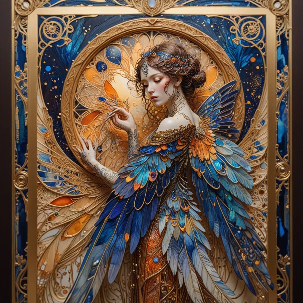 Ornate Wings in Inked Watercolor Style