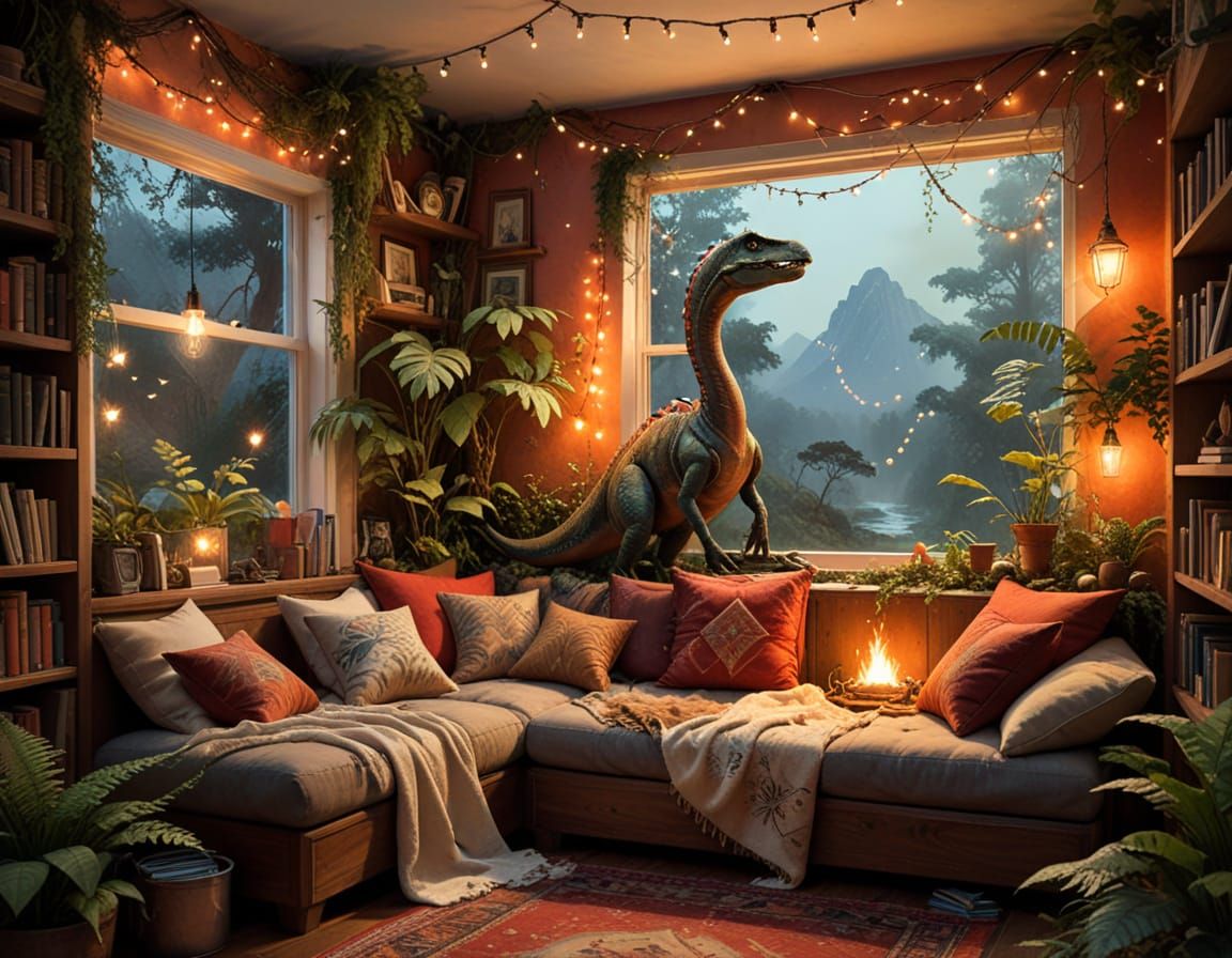 Jurassic Landscape with Reading Nook in Space