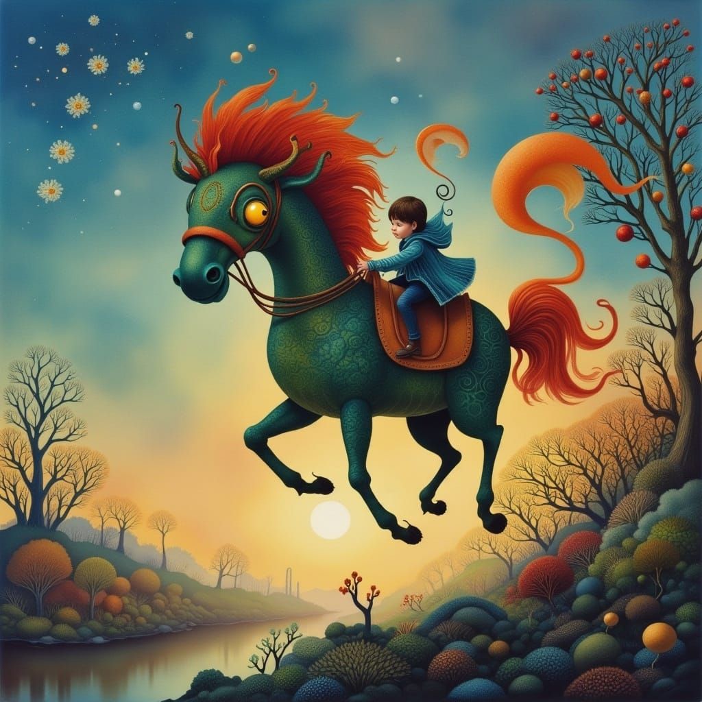 Riding a 3D Hydra in Dreamlike Landscape