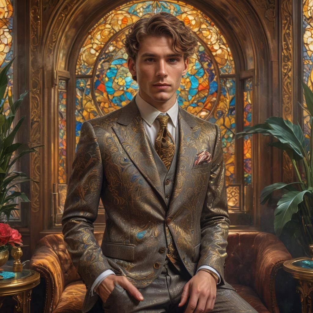 Art Nouveau Portrait of Young Man, Digital Painting