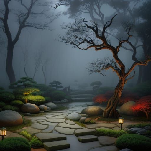 Ethereal Forest Sanctuary in a Serene Zen Garden
