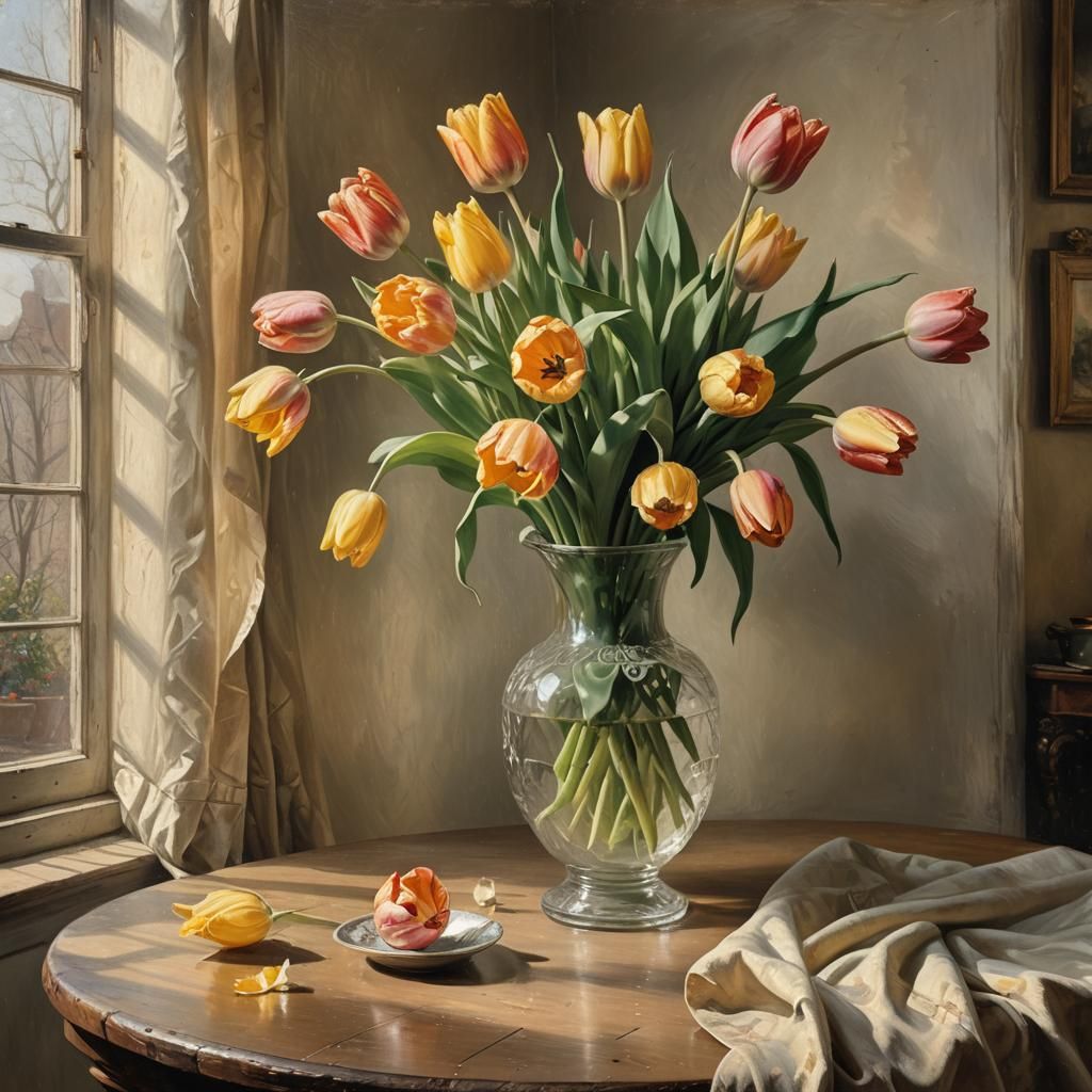 Baroque Tulips in Vase Oil Painting