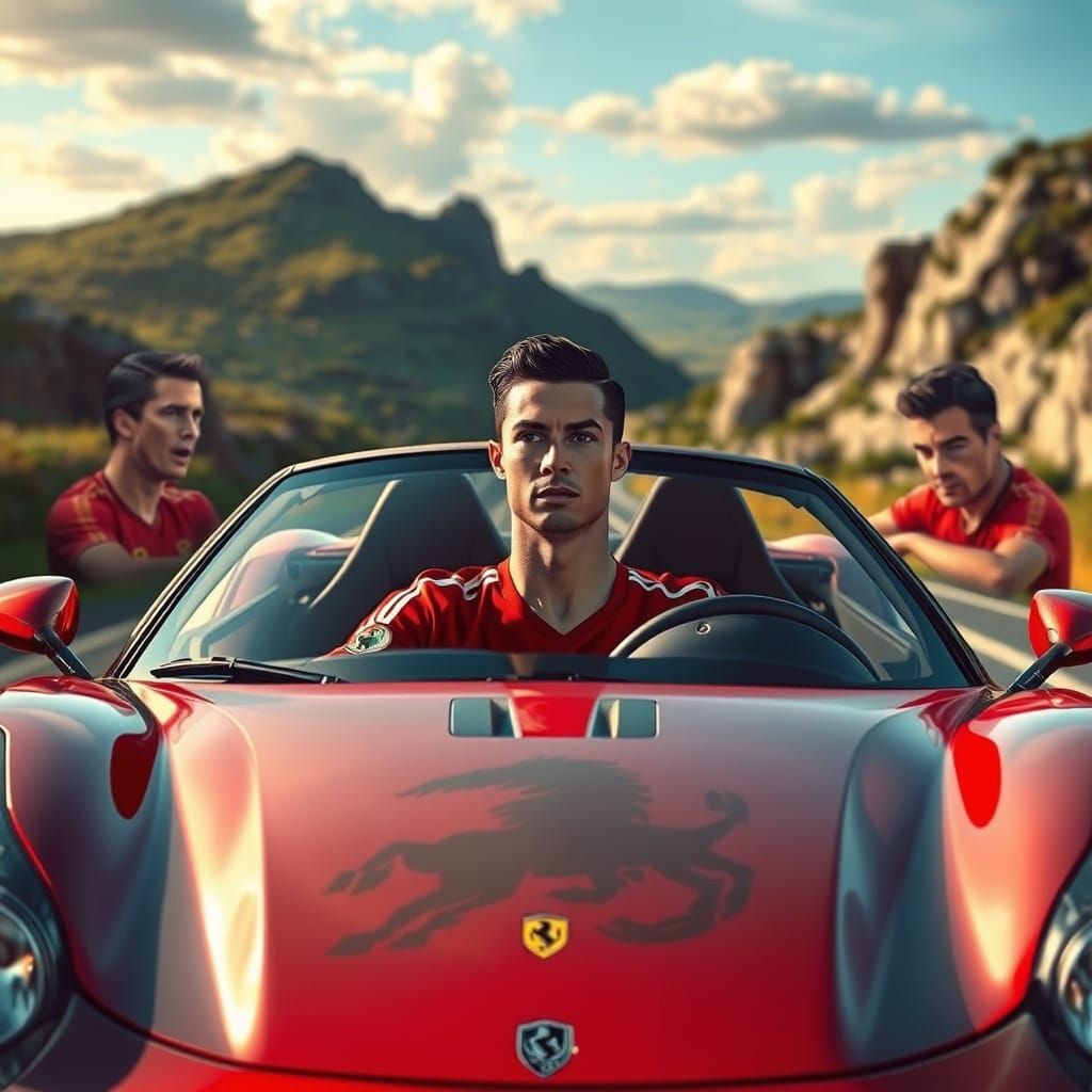 Cristiano Ronaldo in Ferrari: A Lo-Fi Surrealist Vision