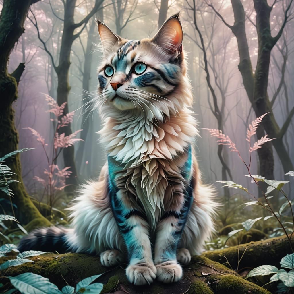 Surreal Katze Hybrid in Misty Forest