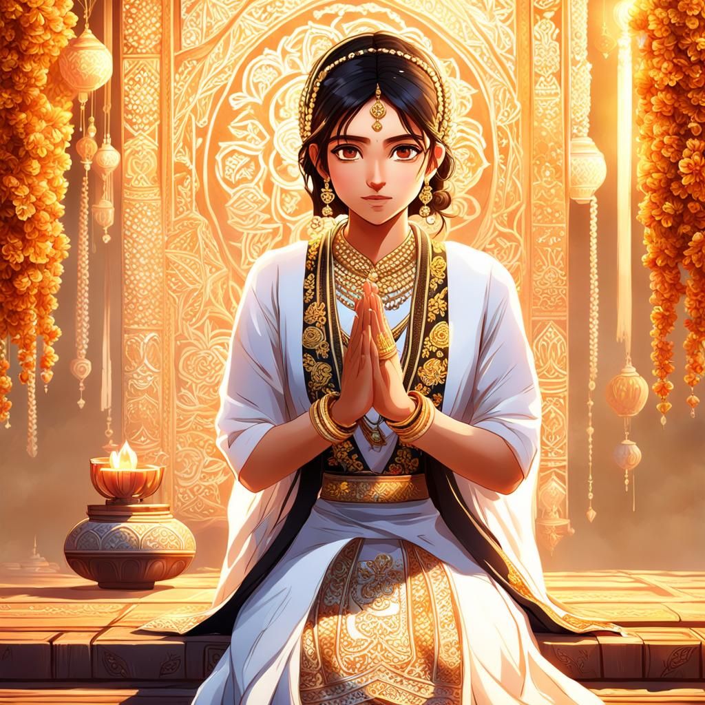 Detailed Portrait of Tamil Girl in Anime Style