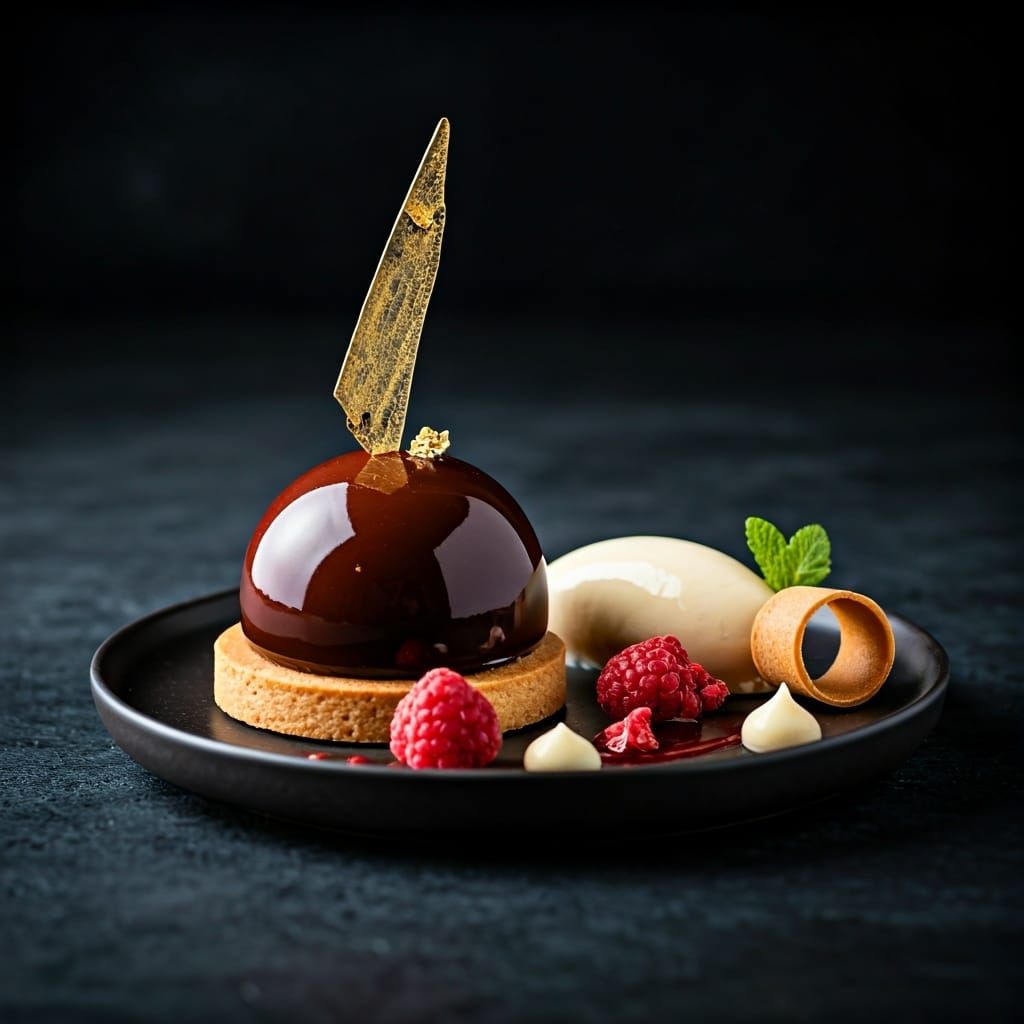 Dark Chocolate Sphere Dessert with Mirror Glaze