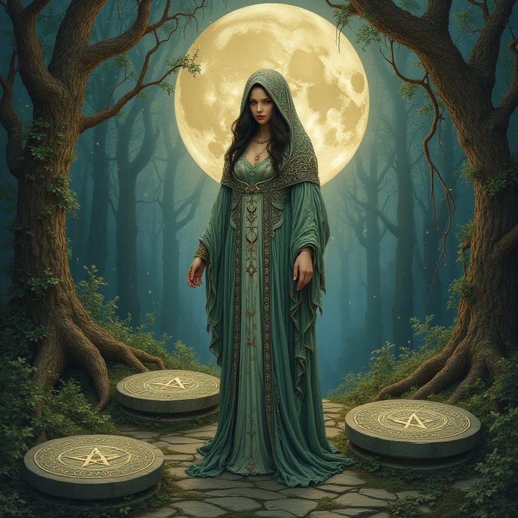 Enchanted Witch in Art Nouveau Forest
