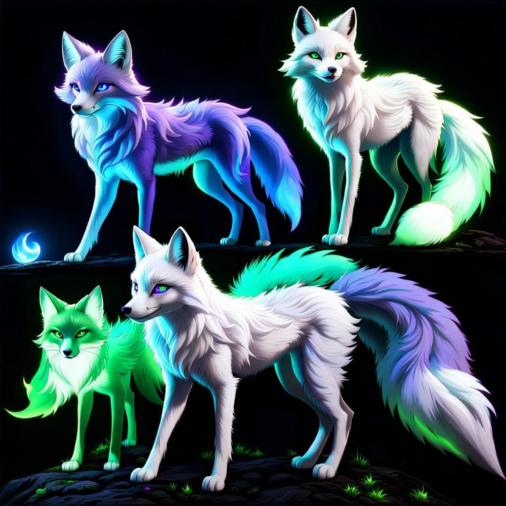 Nine-Tailed Foxes with Glowing Auras