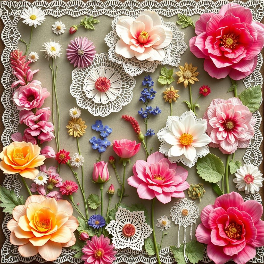 Frilly Lace Flower Garden Collage