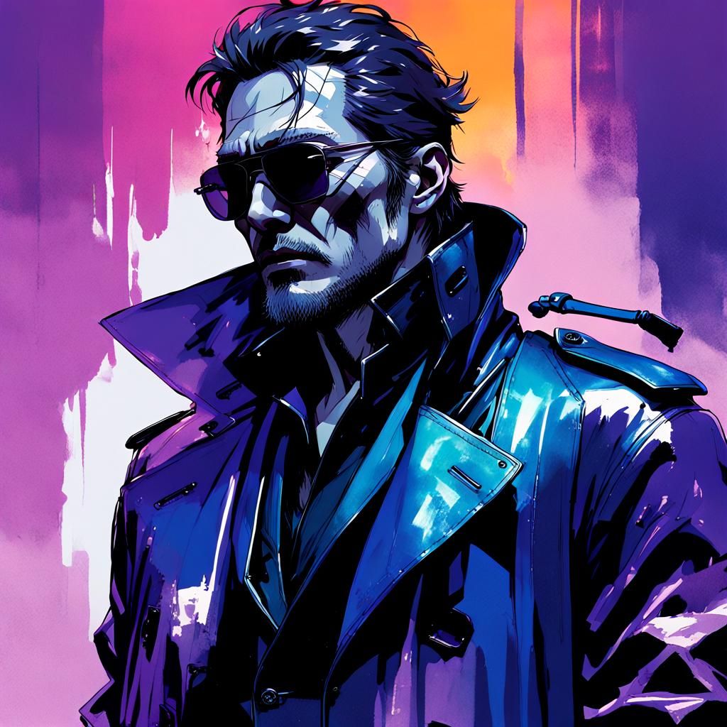 Mysterious Figure in Black Trench Coat, Yoji Shinkawa Style