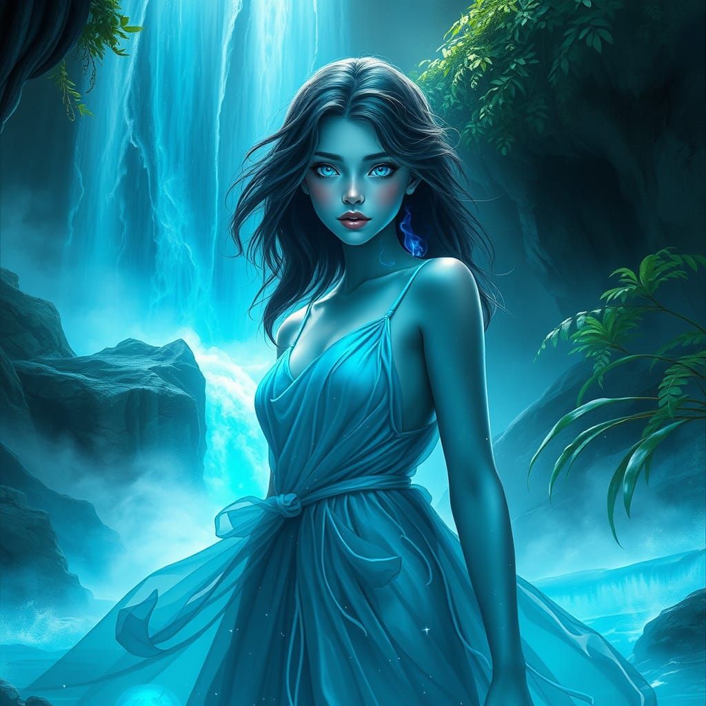 Ethereal Goddess in Waterfall Fantasy