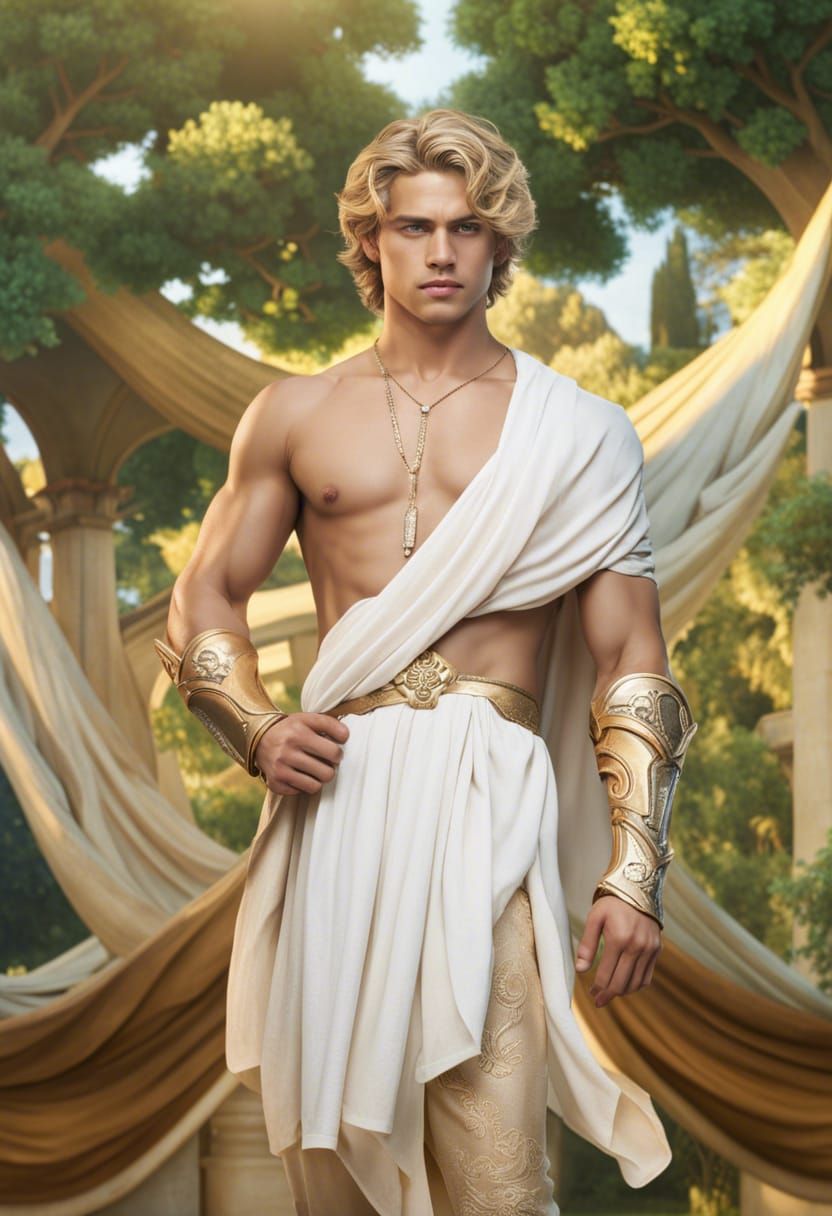 Greek God Teen in Sunset Light: Digital Art