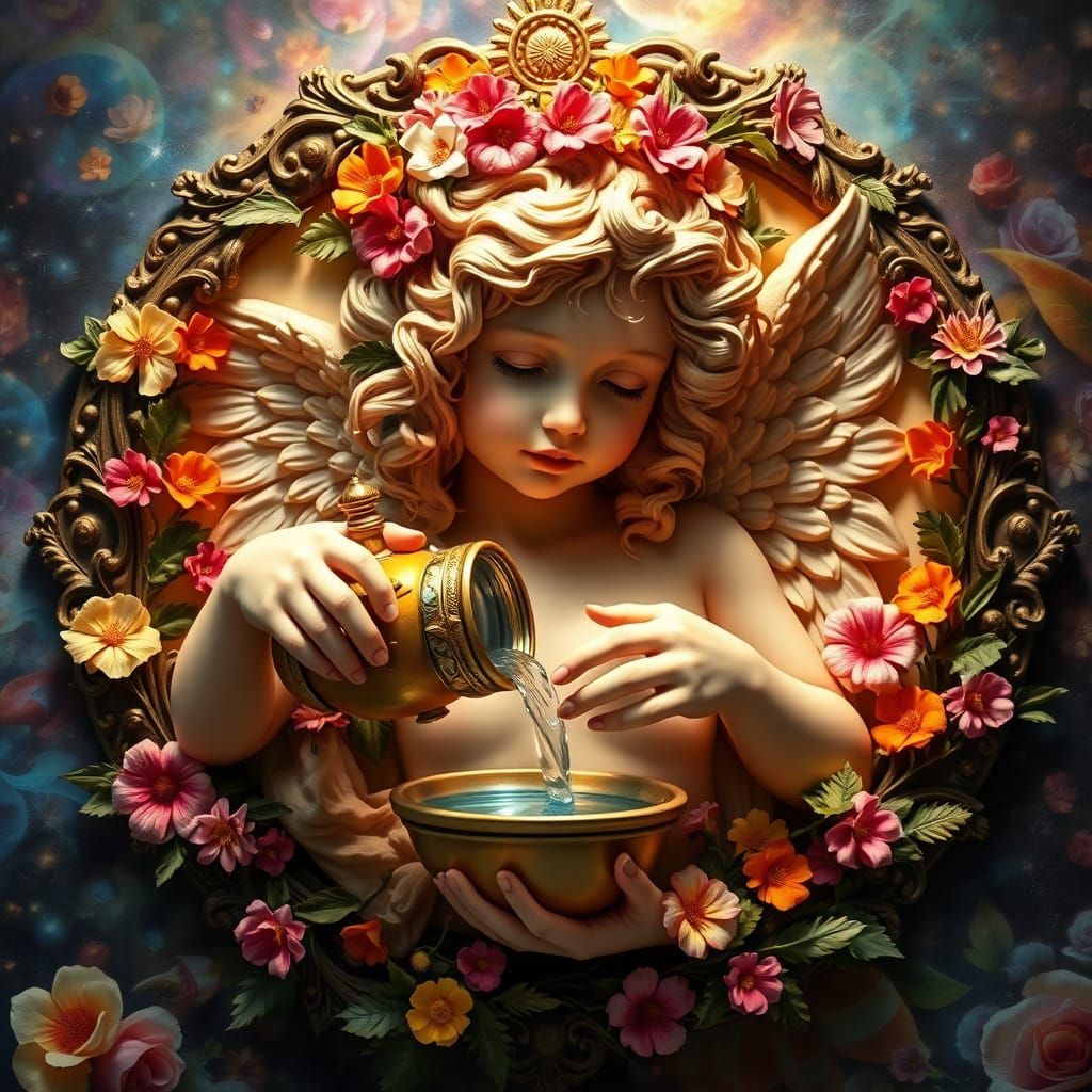 Serene Angelic Figure in Vibrant Relief Sculpture