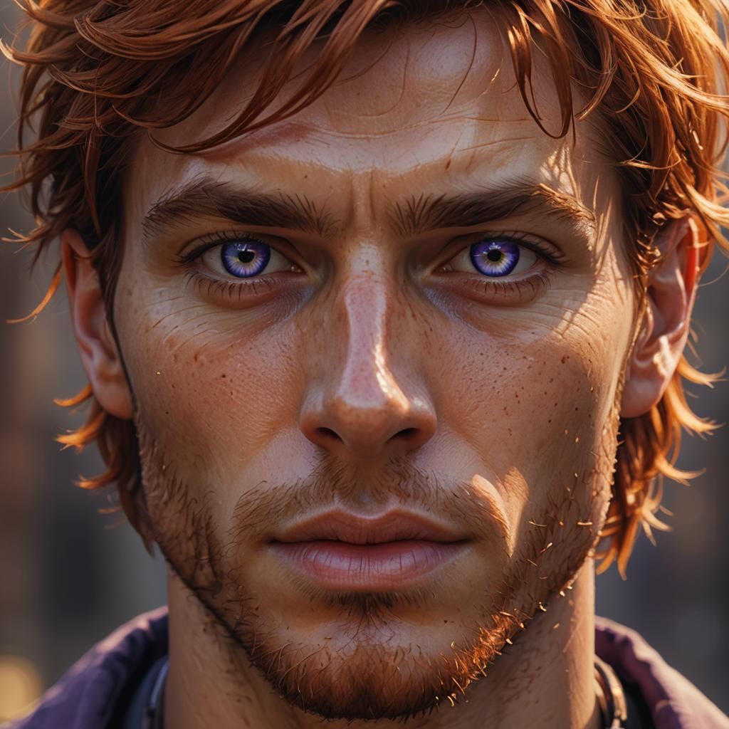 Hyperrealistic Portrait of Young Man with Auburn Hair