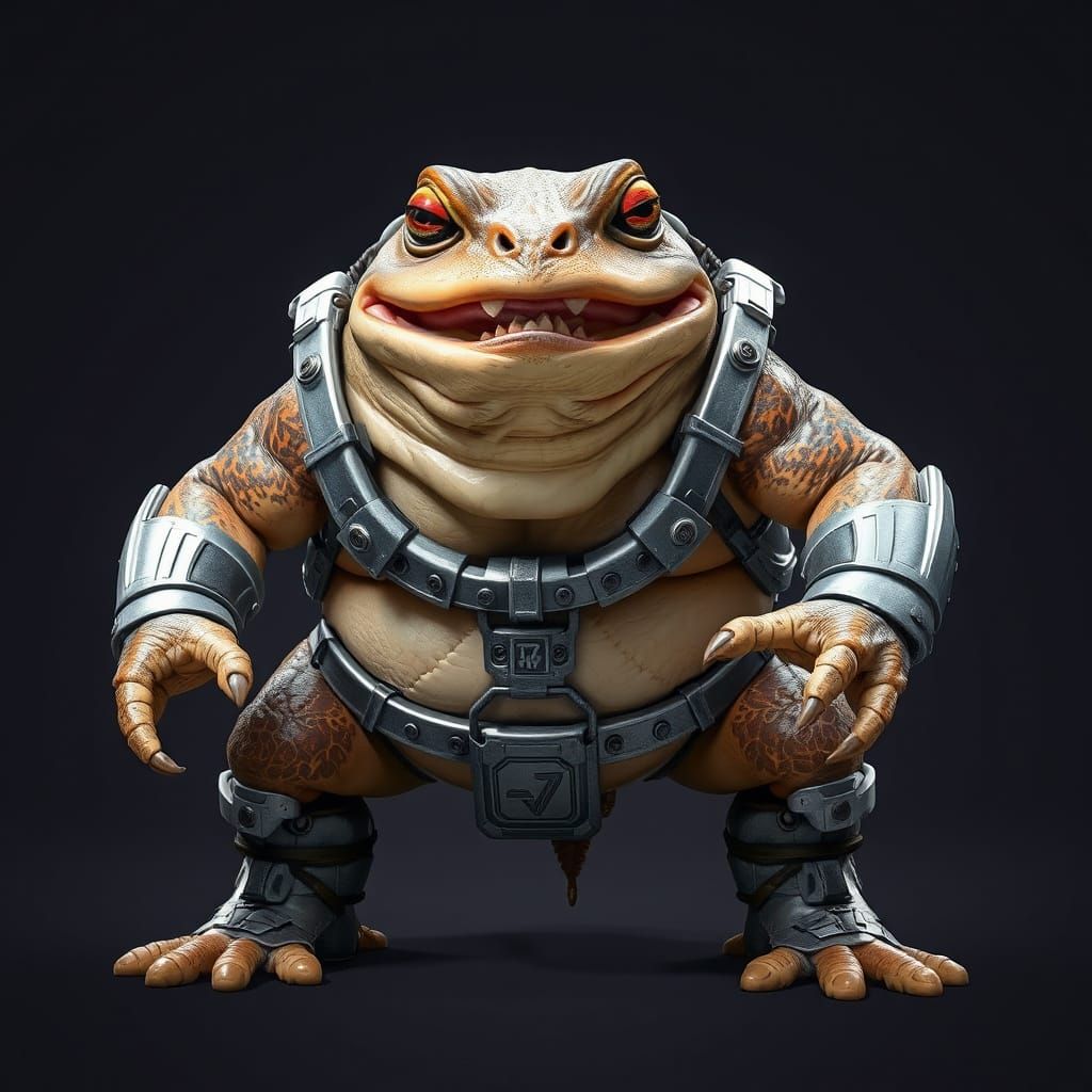 Extremely angry, A realistic, full-body sci-fi Toad Sumo Wre...