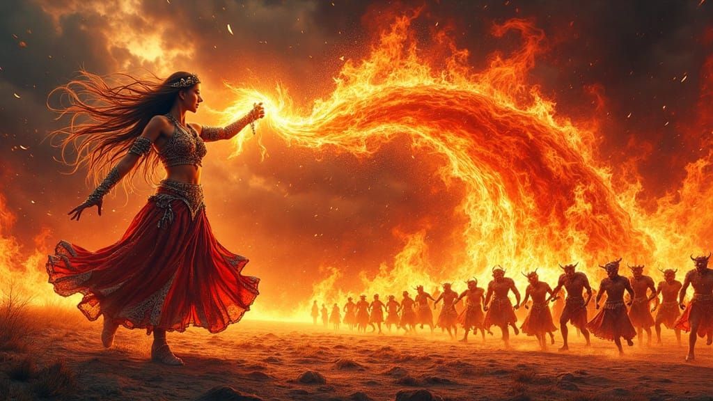 Fiery Gypsy Sorceress Summons Flame Wave