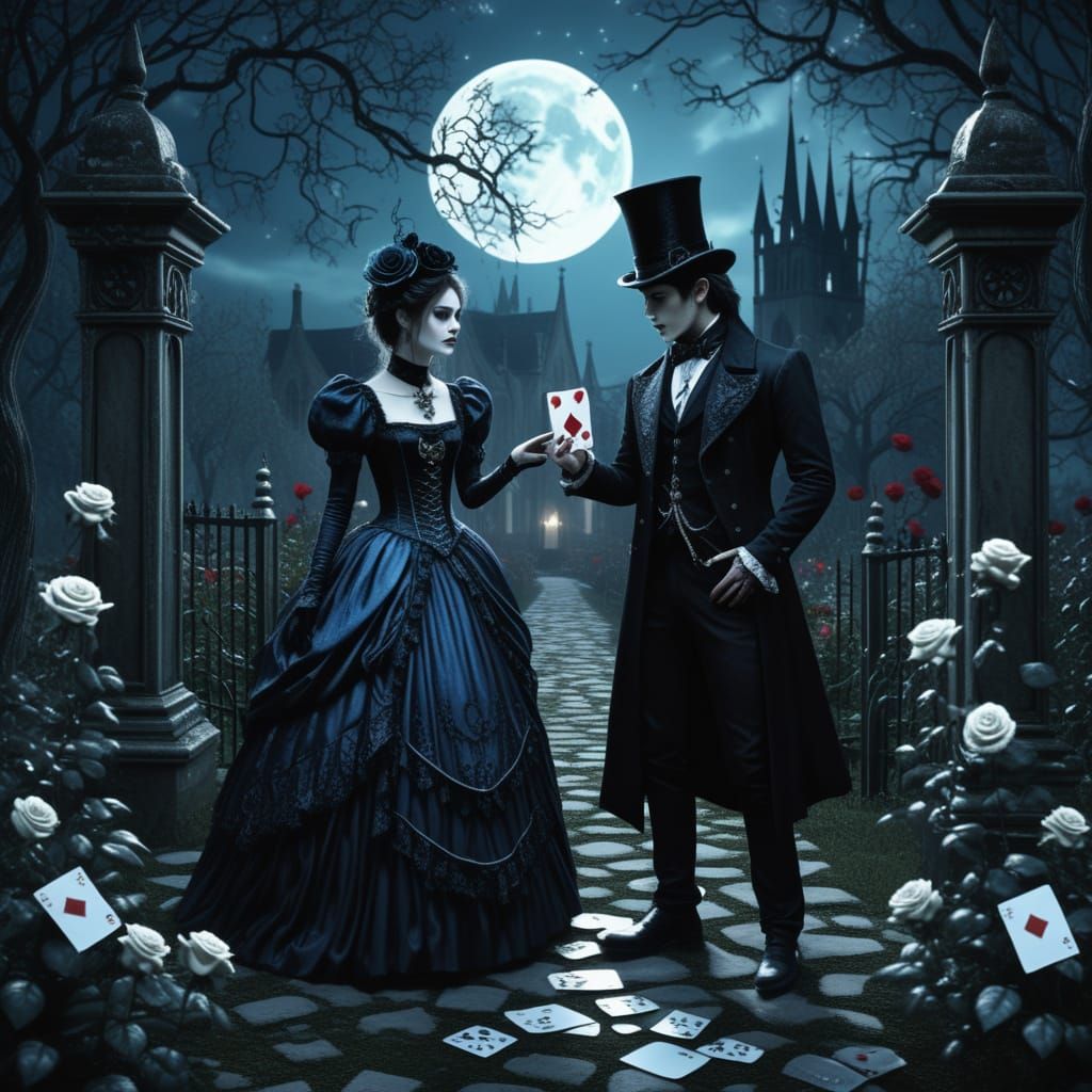 Victorian Gothic Lovers in a Surreal Wonderland Garden