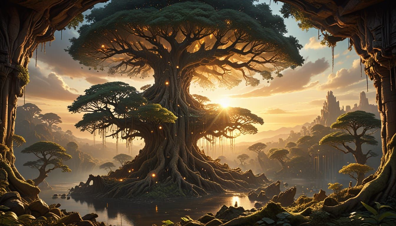 Fantasy Treetop Cathedral with Sunset View