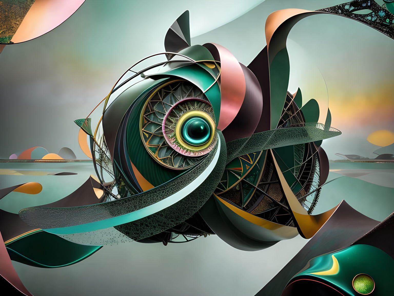 Abstract Emerald Blending Cycles in Magical Realism