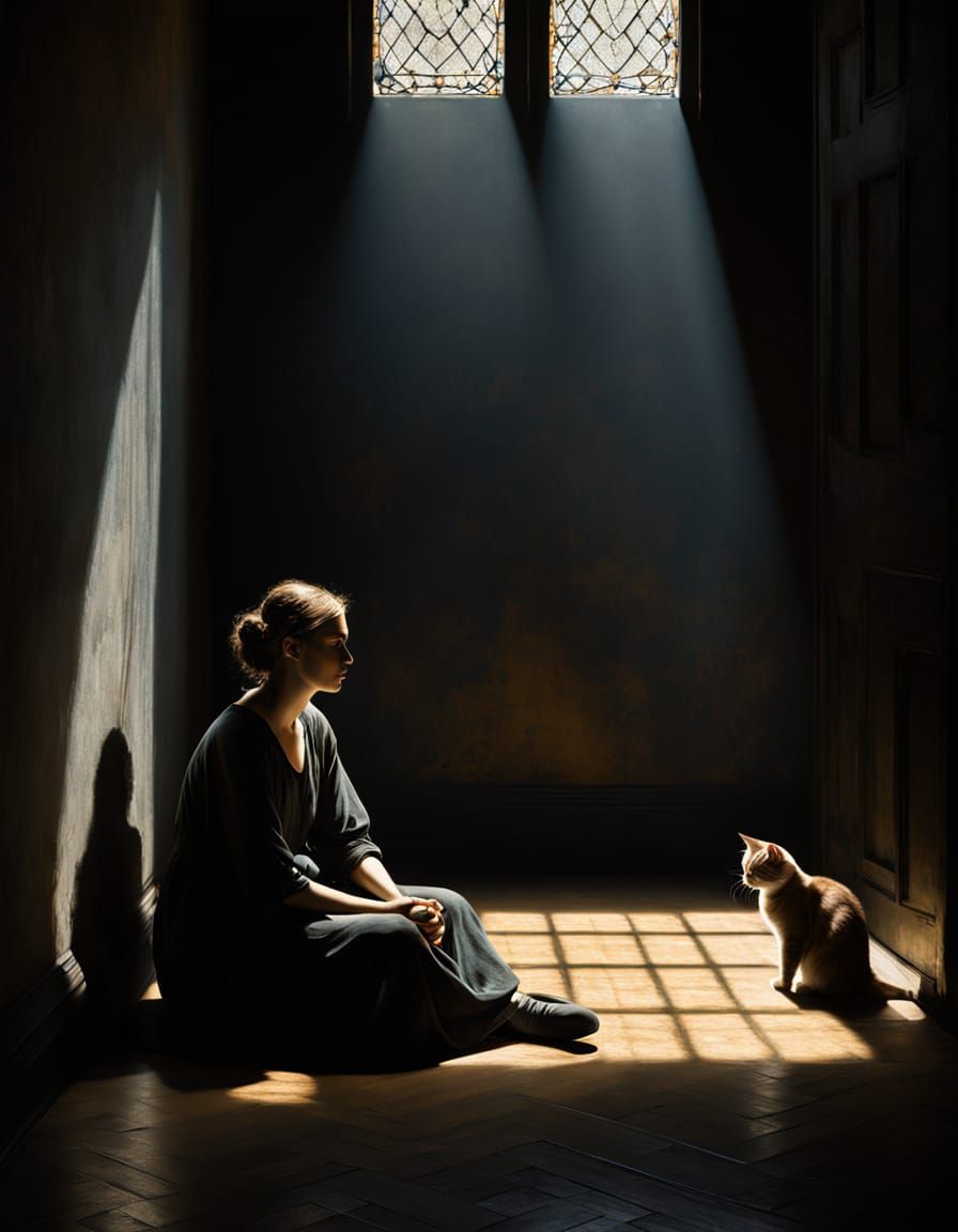 Woman Finds Hope in Light with Cat Companion