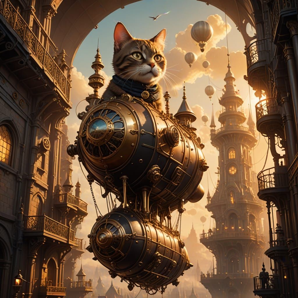 Steampunk Cat Burglar Descends from Airship