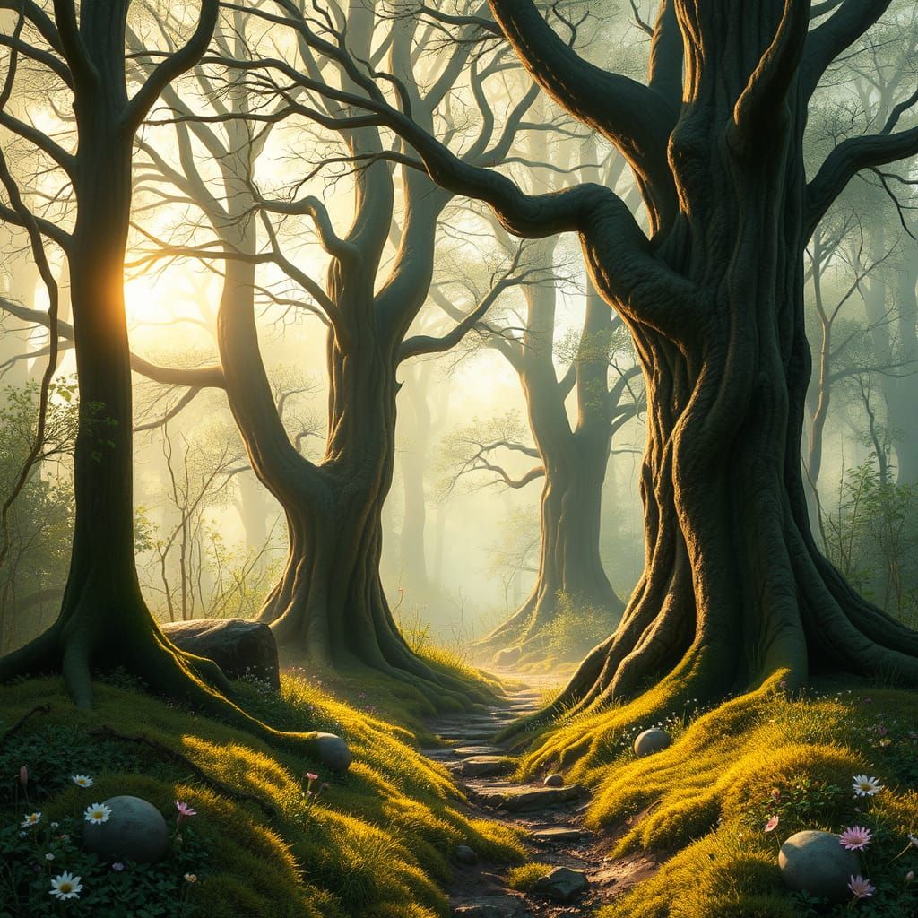 Ethereal Forest Glade in Golden Light