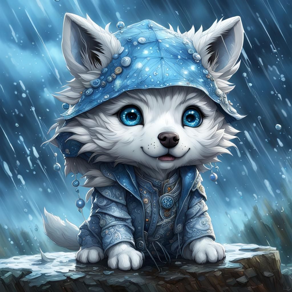 Chibi Blue Werewolf with Prismatic Eyes