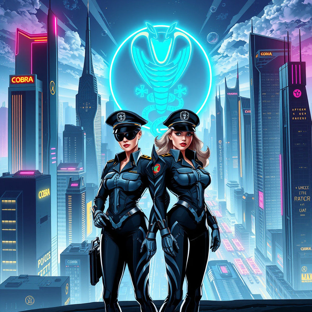 Cyberpunk Cobra Cityscape with Futuristic Police