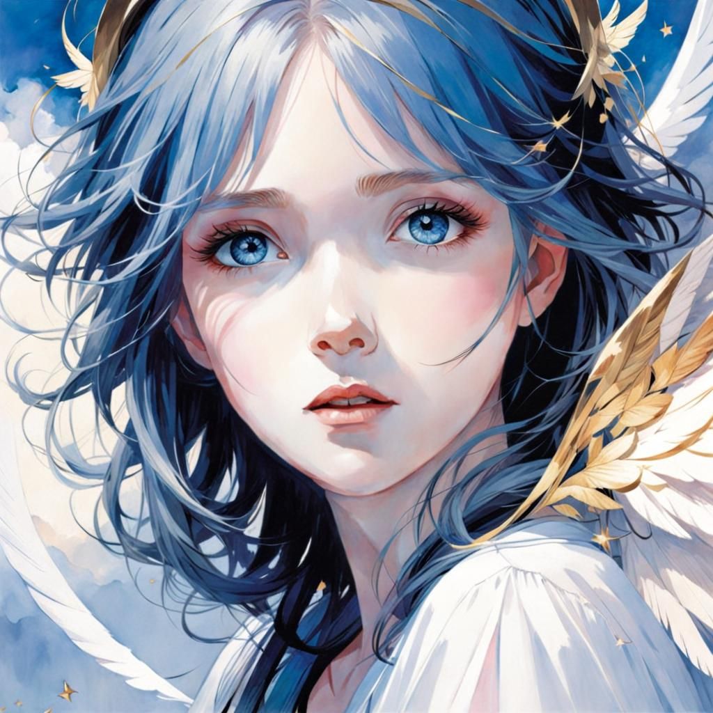 Charming Girl in Watercolor Style