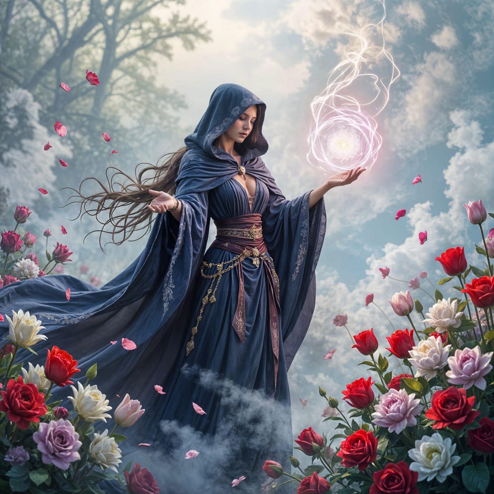 Ethereal Sorceress Casting a Flower Spell