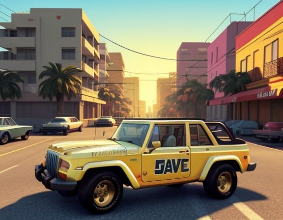 GTA Vice City Jeep at Golden Hour - Retro Game Art