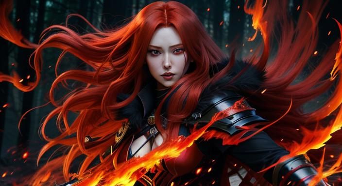 Anime Redhead Fire Mage Casting Spells