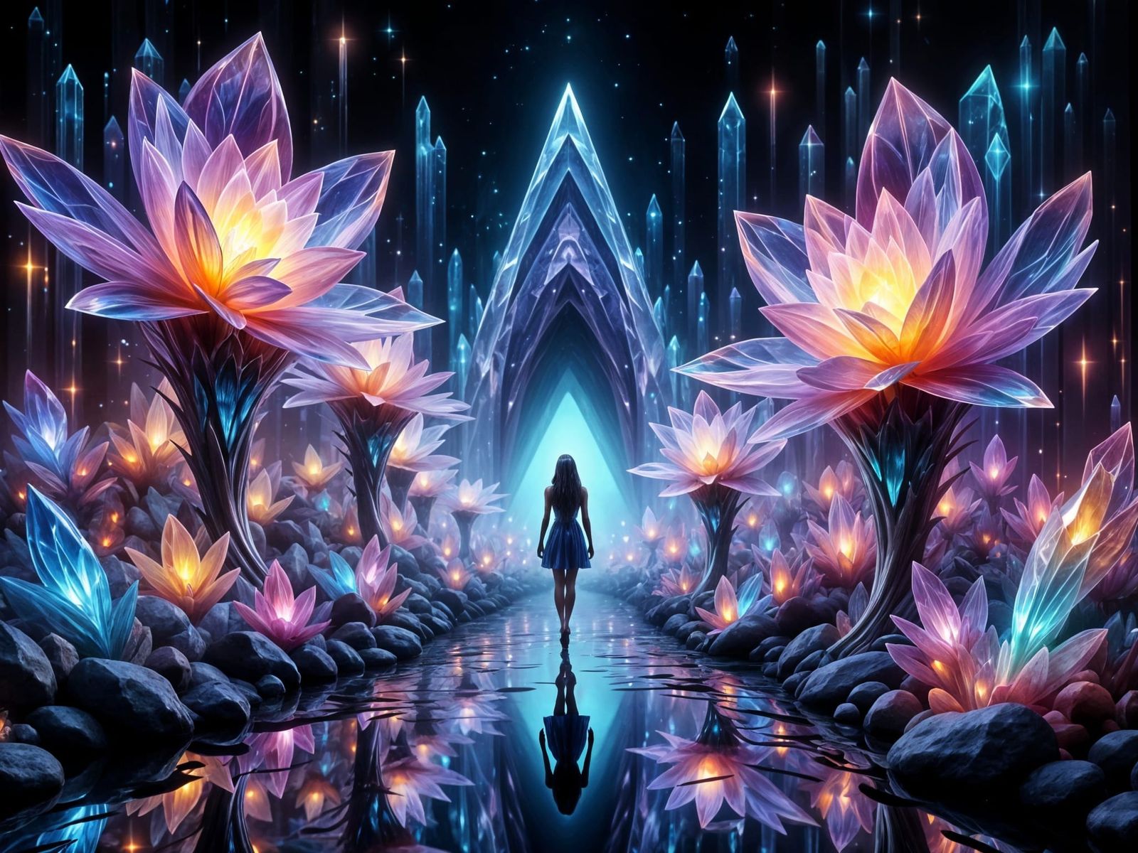 Cyberpunk Goddess in a Kaleidoscopic Dreamscape