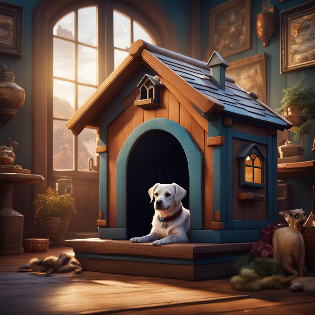 Dog in Dog House: Detailed Matte Painting