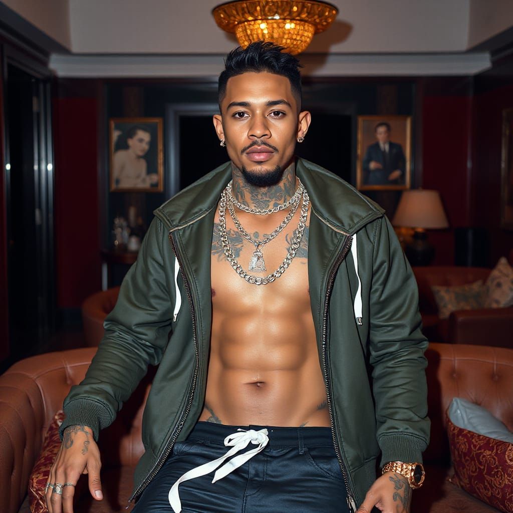 Luxurious Streetwear Icon Posing in High-Fashion Editorial S...