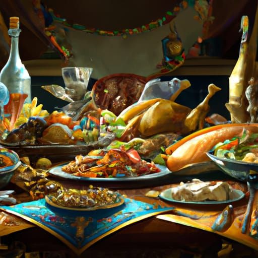 Luxurious Feast in a Golden Mansion: Detailed Concept Art
