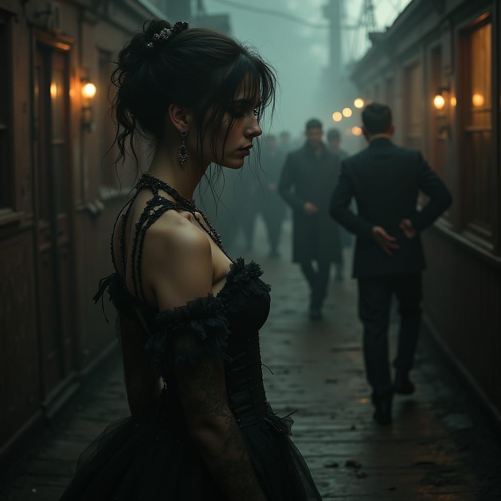 Elegant Victorian Woman Stepping onto a Steam-Powered Piste ...