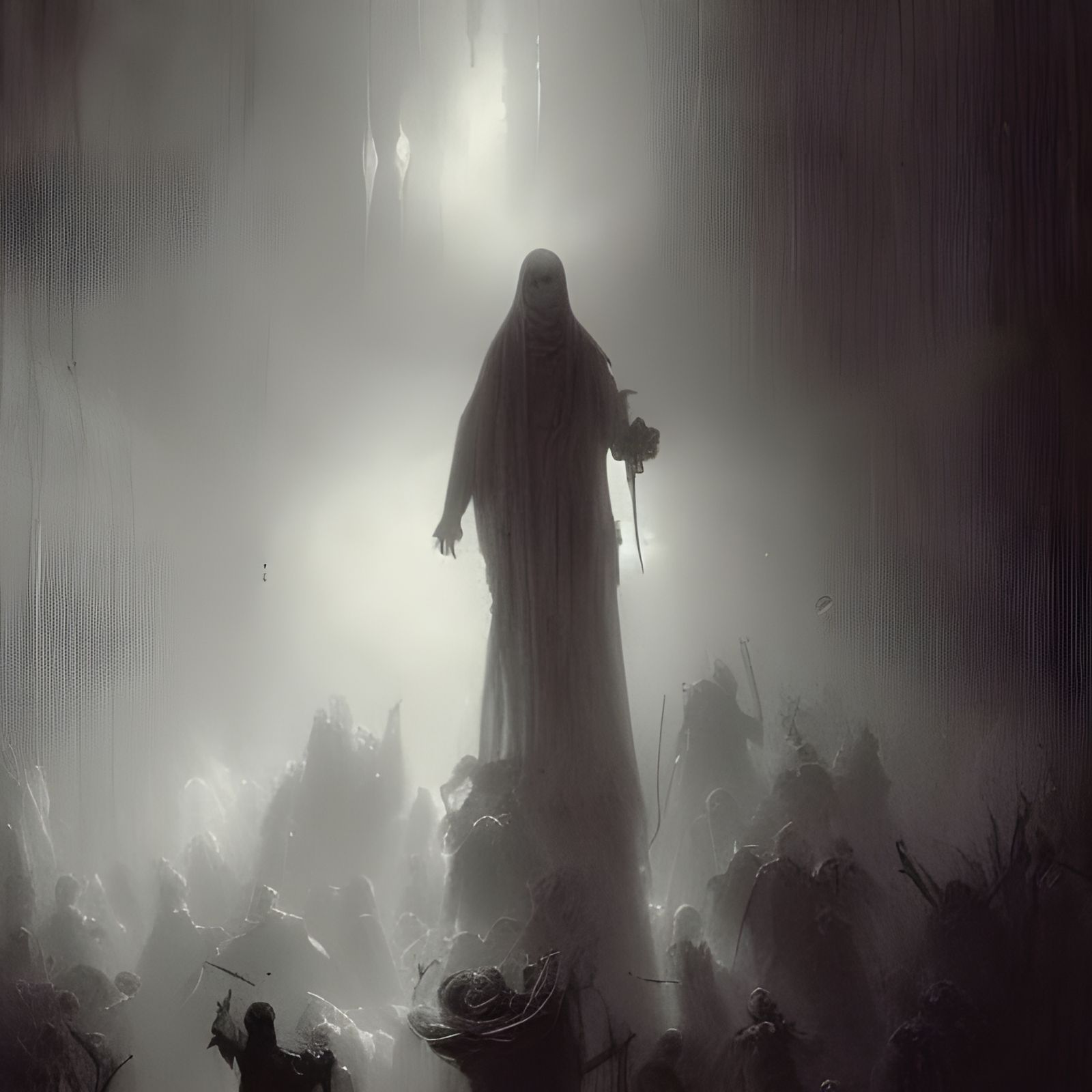 Eerie Ghosts in Gothic Horror Landscape