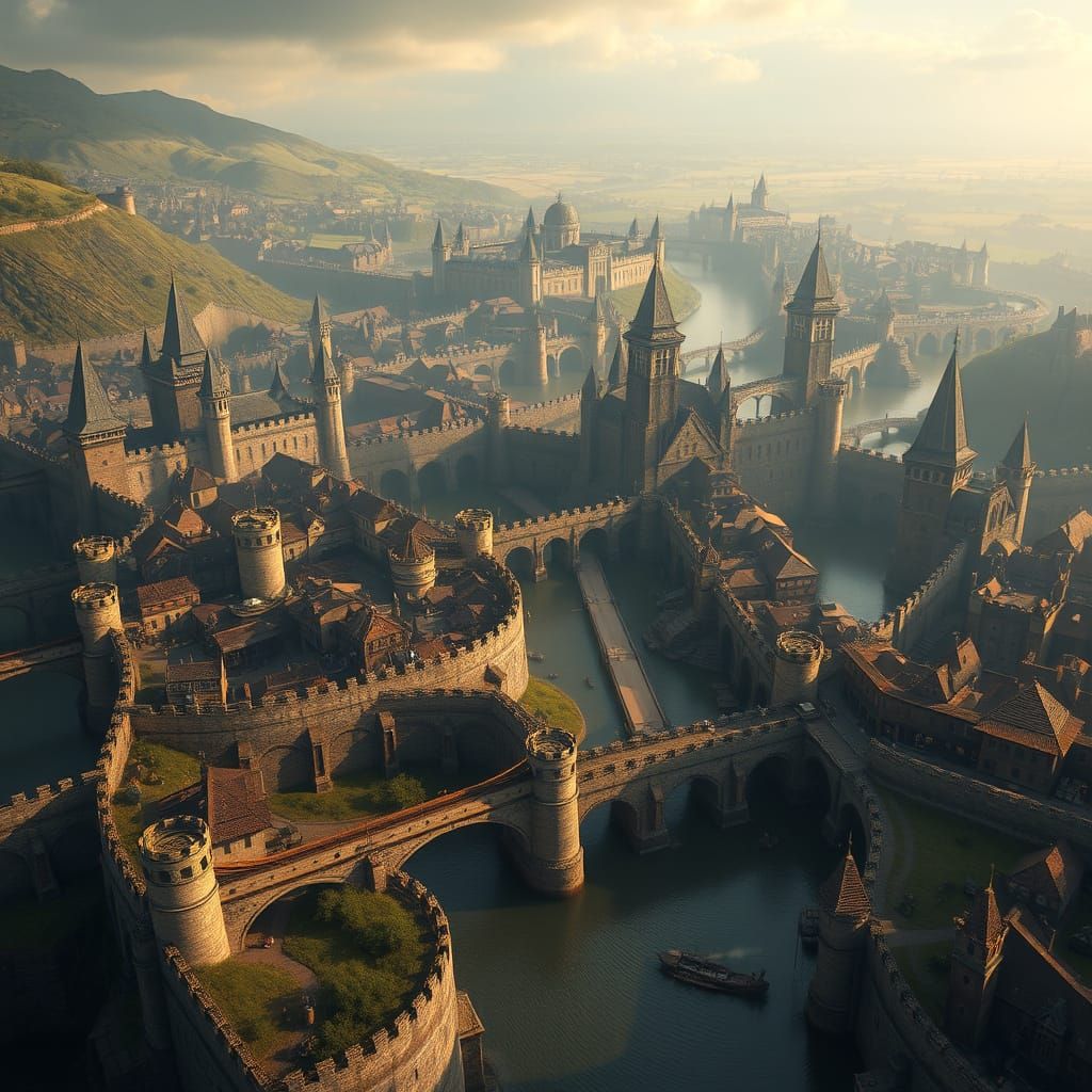 Fantasy Capitol City with Defensive Walls: Aerial View
