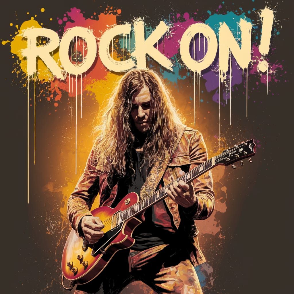 Guitar Rocker Shreds with Passion in Colorful Street Art Sty...